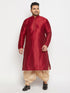 Vastramay Men's Plus Size Maroon Zari Weaved Kurta Dhoti Set